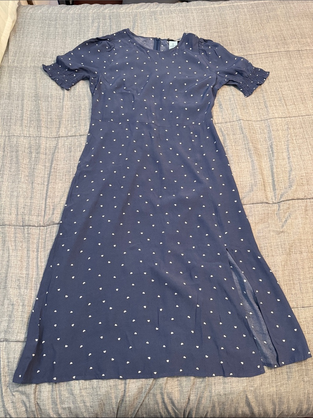 LOFT Blue Midi Dress with White Heart Print
